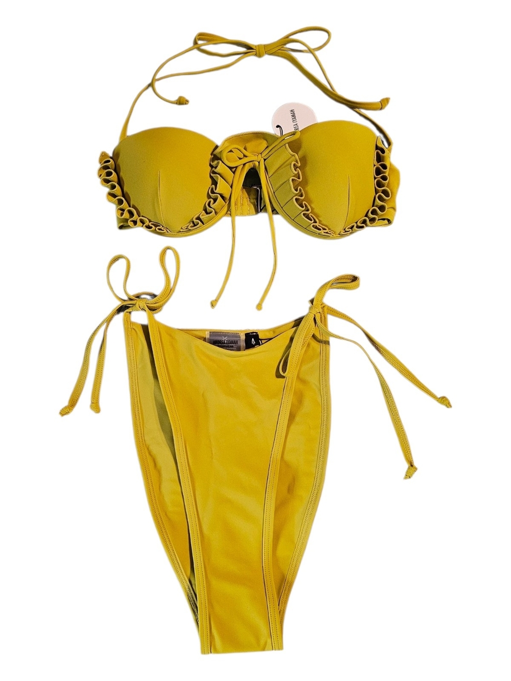 Andrea Iyamah Yellow Ruffle Lace-Up Bikini Set
